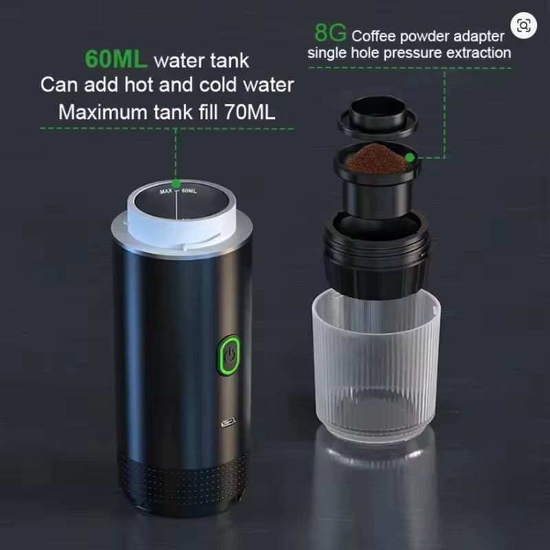 Coffee Machine Wireless Electric Portable Espresso Coffee Machine Maker 3-In-1 Capsule Powder Travel Coffee Maker
